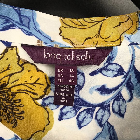 LONG TALL SALLY Long-Sleeve V-Neck White mustard Blue Fall autumn Floral 14T 14 - Picture 5 of 8